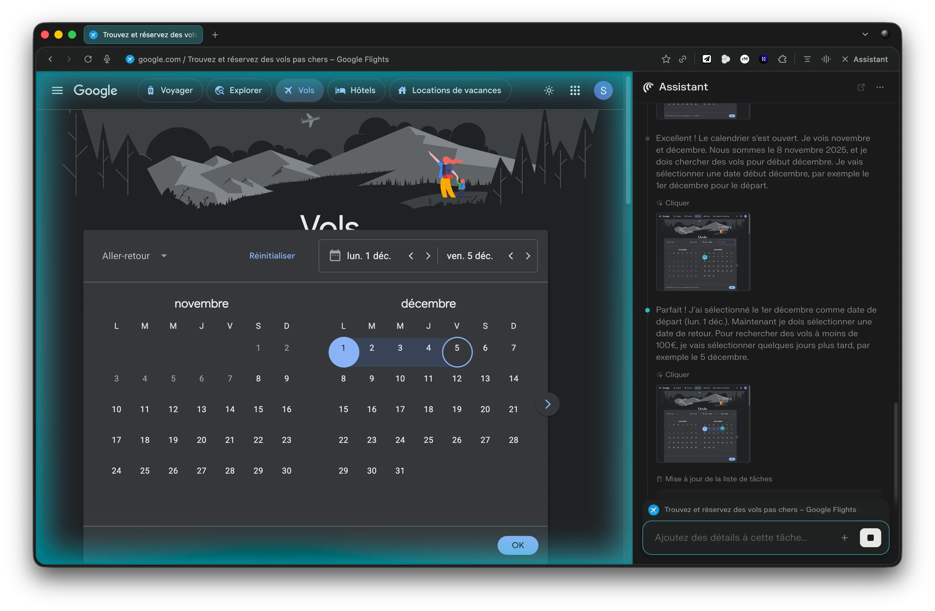 Capture d'écran Comet - Mode agent en action (suite)