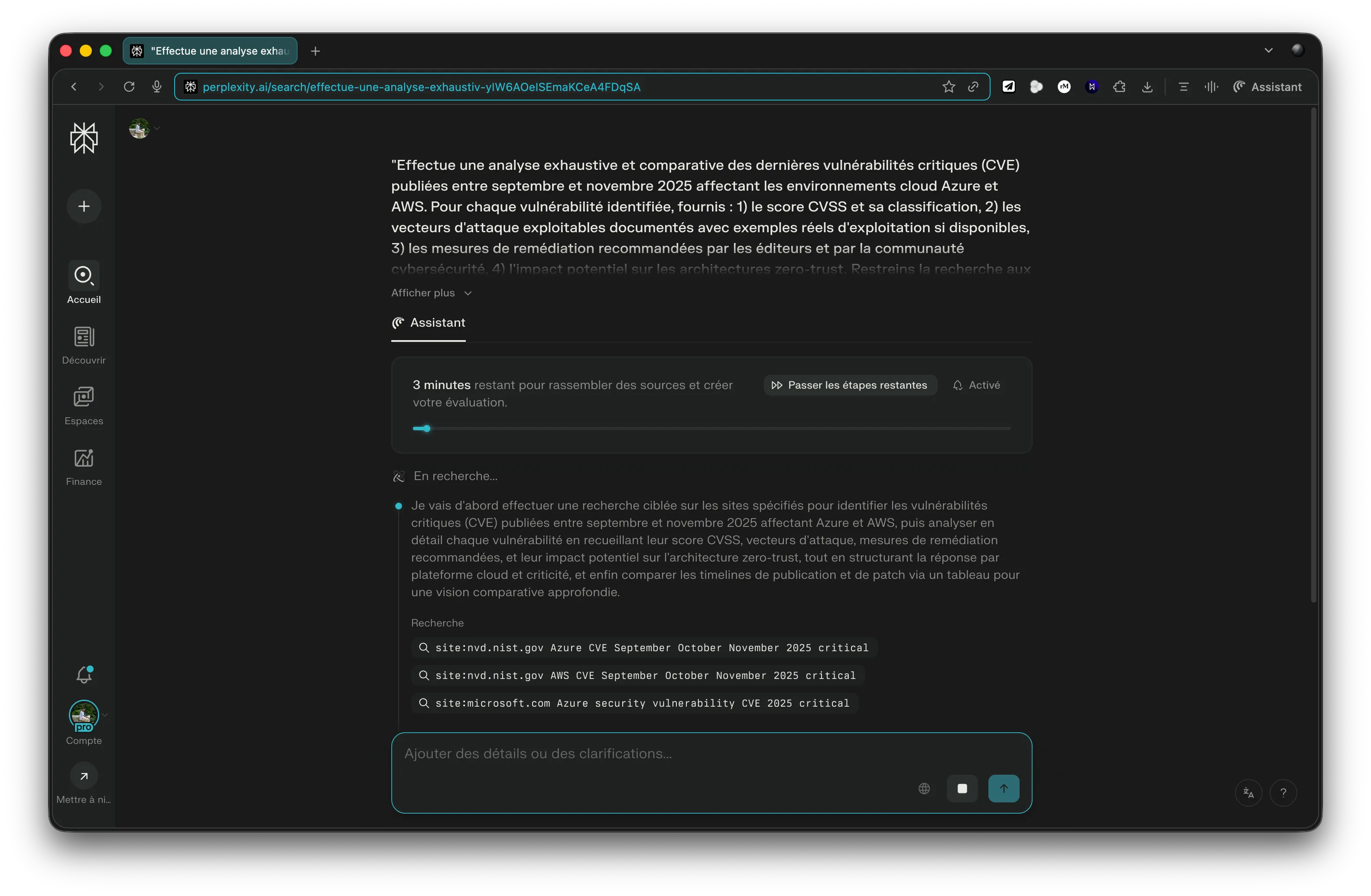 Capture d'écran Comet - Mode Recherche