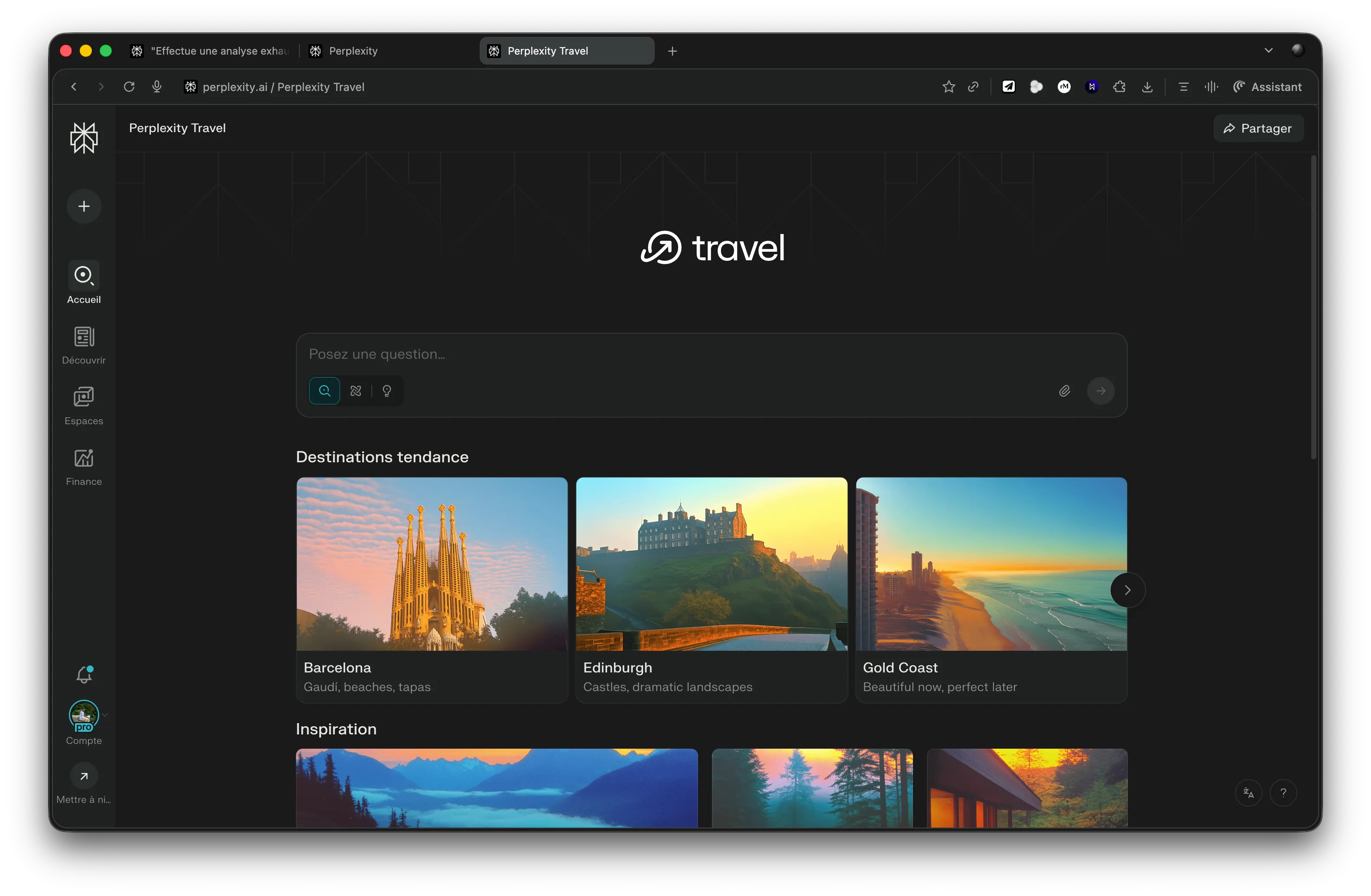 Capture d'écran Comet - Mode Voyage