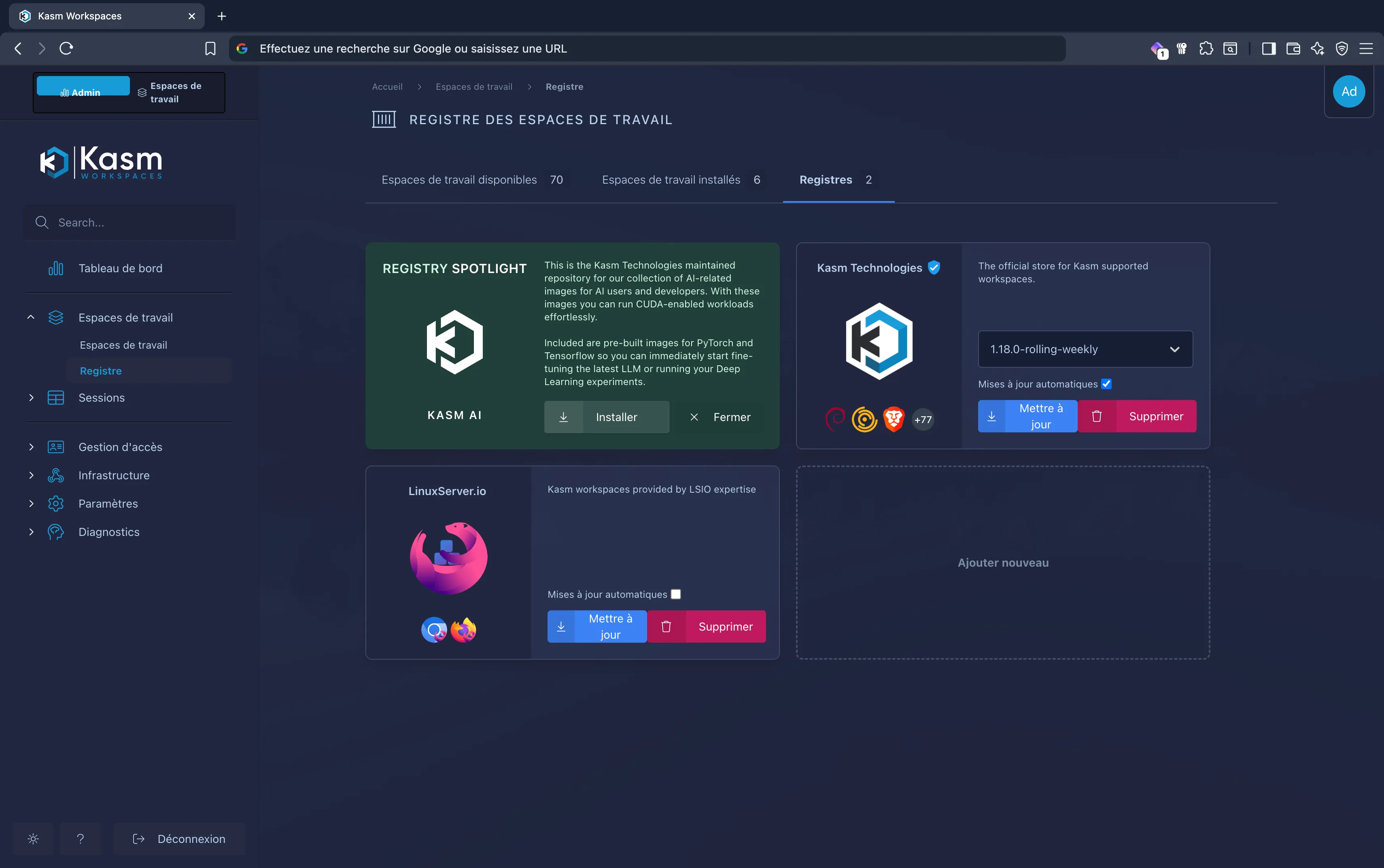 Liste des registres auxquels je suis abonné