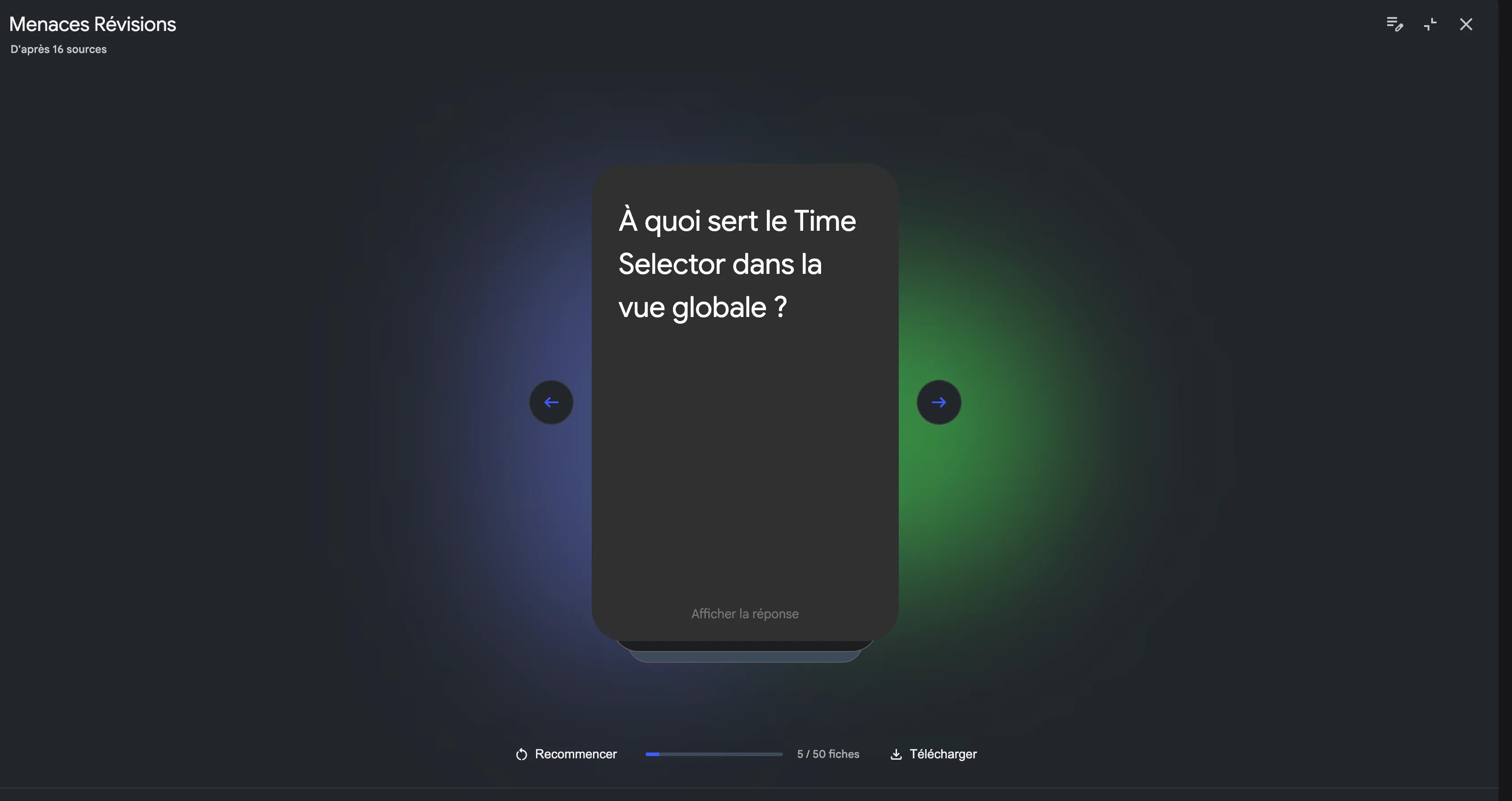 Screenshot de l'interface de création de flashcards dans NotebookLM