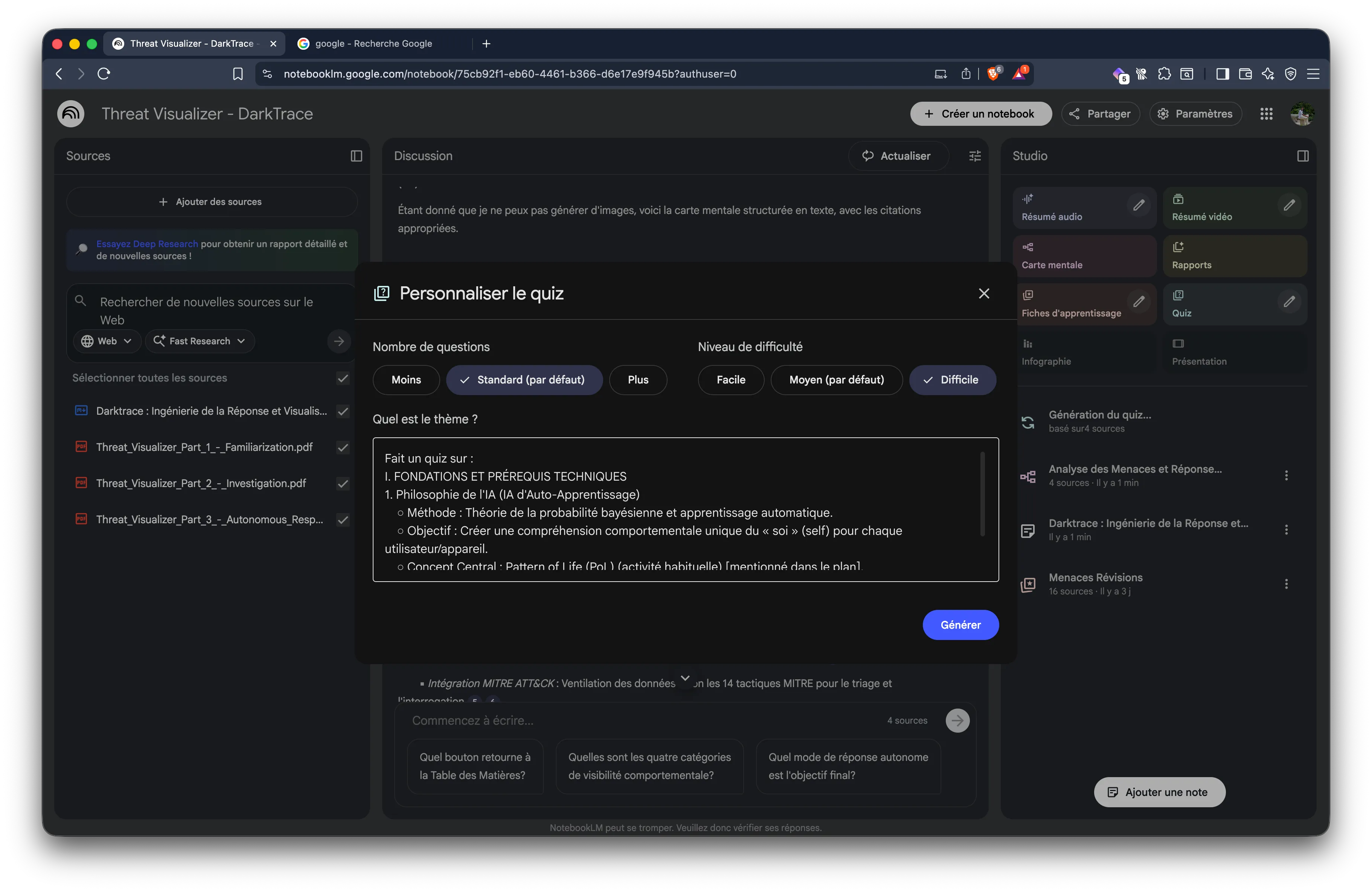 Screenshot d'un exemple de quiz personnalisé sur les prérequis techniques et fondations